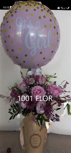 Balão Nascimento com caixa de flores